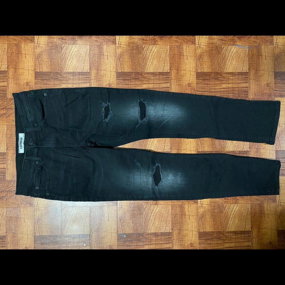 Express dark wash skinny jeans